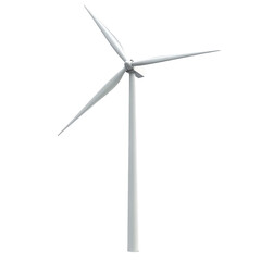 White Wind Turbine 3D Render on Transparent Background