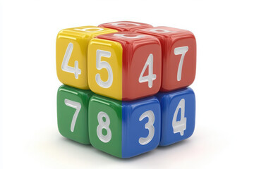 Colorful 3D number blocks for preschool learning with red, green, blue, and yellow cubes