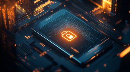 Obraz premium Cybersecurity phone lock screen digital data. AI generated
