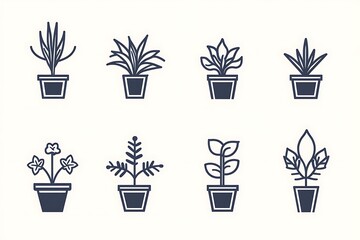 Eight Line Art Potted Plants Icons