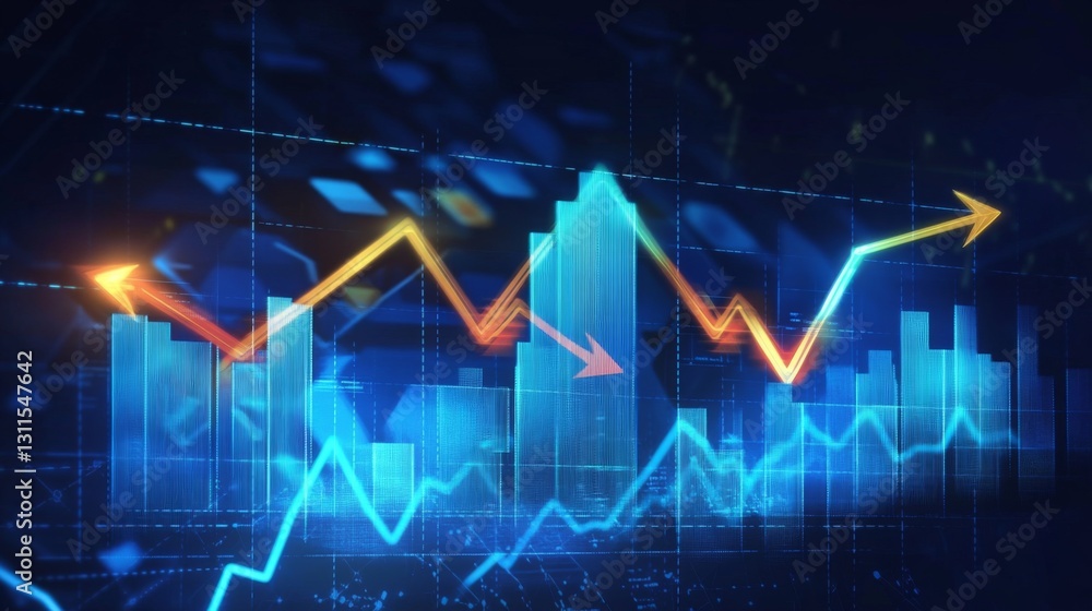 Fototapete a line graph showing a sharp increase in stock value, with arrows and percentage changes, symbolizin