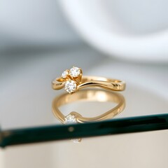  Golden Ring with Diamonds Resting on a Smooth Glass Surface for a Contemporary Look