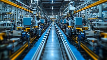 Fototapeta premium Modern Factory Interior with Automated Assembly Line and Conveyor Belts
