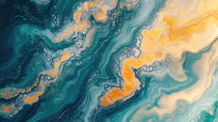Abstract fluid art with vibrant yellow and teal swirls