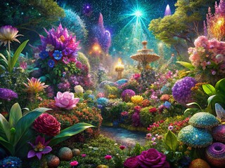 Fototapeta premium Sparkling Glitter Plant Garden Backdrop: Shimmering Floral Design for Photoshoots
