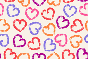 Love Seamless Pattern with Trendy Bold Heart Shapes Isolated on Simple White Background. Colorful decorative love signs hand drawn perfect for print, fashion, wrapping paper, fabrics
