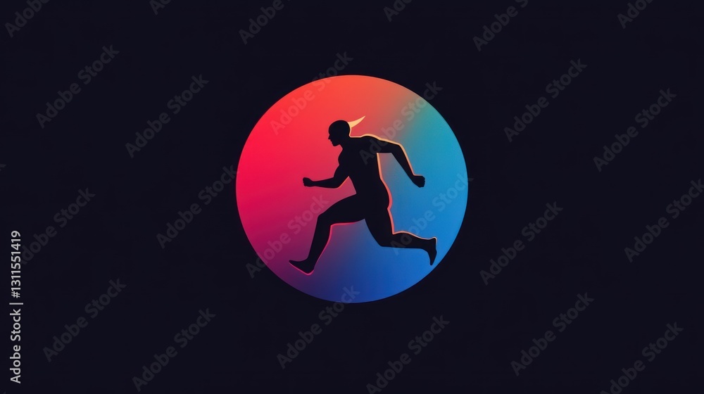 Poster running man silhouette in gradient circle. abstract sport illustration. possible use graphic design