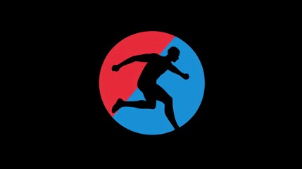 Running silhouette graphic, two-tone circle design