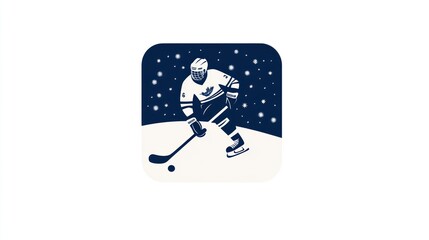 Fototapeta premium Hockey player skating on ice in snowy landscape. Illustration. Possible use for sports website or app