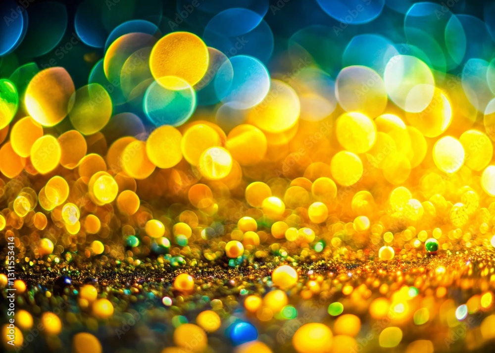 Poster sparkling yellow bokeh lights: abstract macro photography background