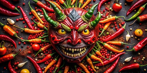 Spicy Devil Face Chili Pepper Dish - Halloween Food Photography