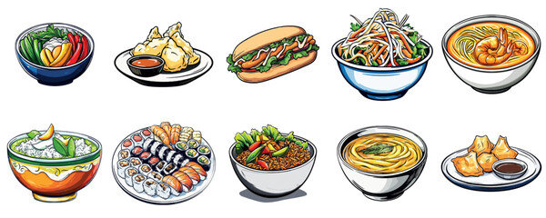 Colorful Asian Cuisine Variety for Delicious Meals