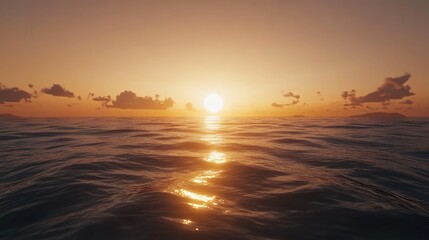 Obraz premium Serene Sunset Over Tranquil Ocean Waves with Soft Clouds and Golden Reflections