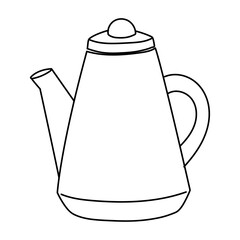 doodle is a porcelain teapot. Contour illustration on a white. kettle is closed and plain. Brewing tea. Monochrome drawing. Use illustrations for websites, product catalogs, and promotional materials