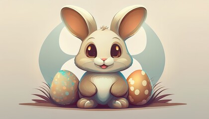 Obraz premium A simple cartoon Easter bunny with a white background and eggs