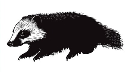 Obraz premium Badger cub running, white background, wildlife illustration, nature