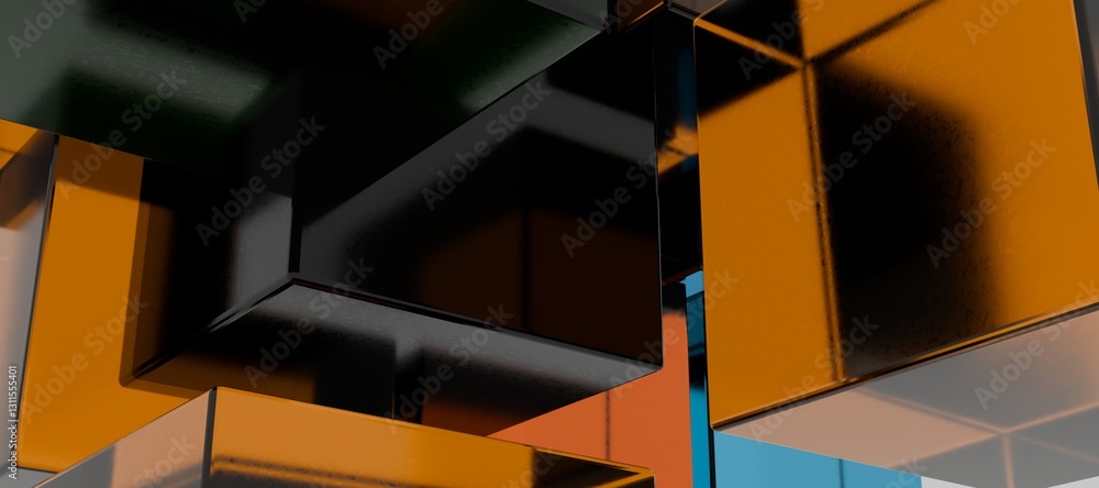 Poster colorful floating cubes in shades of yellow, green, and blue, creating a modern and abstract design 