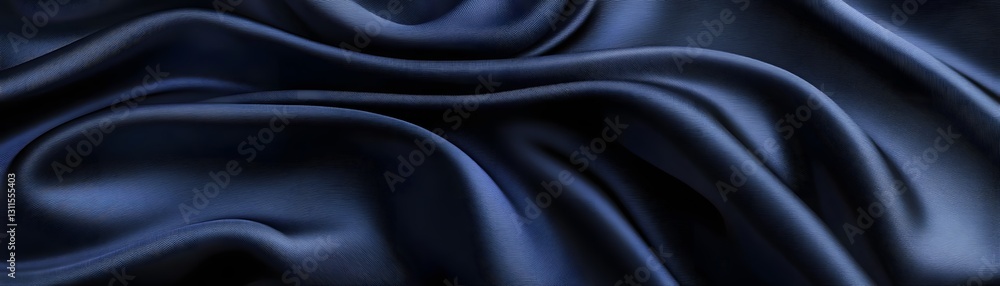 Poster deep blue fabric elegantly drapes creating soft waves of texture