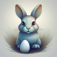 A simple cartoon Easter bunny with a white background and eggs