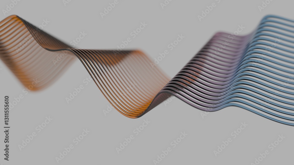 Poster Wavy abstract lines in orange, purple, and blue flow across a gray background, creating a sleek, minimal design with smooth curves and fluid motion.