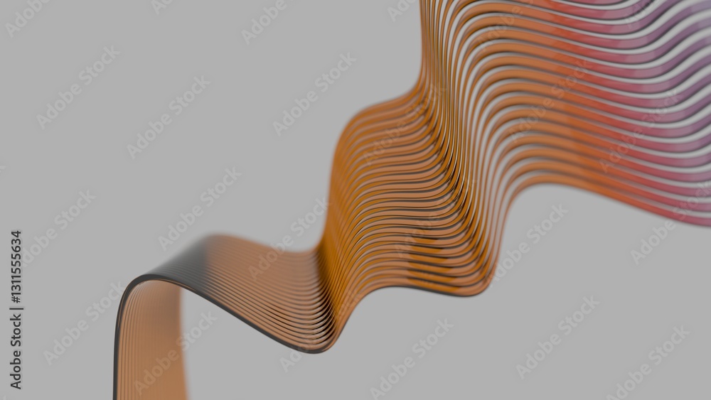 Poster Wavy abstract lines in orange, purple, and blue flow across a gray background, creating a sleek, minimal design with smooth curves and fluid motion.