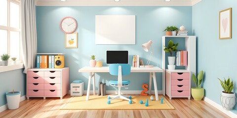  Cozy Study Desk for Students with Cartoon 3D Design Elements and Colorful Decor