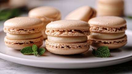Fototapeta premium Cheesecake macarons with creamy filling