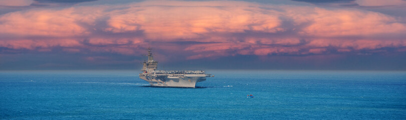 Nuclear war ship, Navy ship, Military navy. nuclear carrier running in the ocean. Military navy...