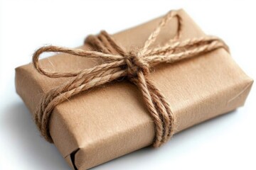 A small gift without packaging, simply tied with a string, white background