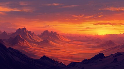 Fototapeta premium Majestic Sunset Over Mountain Range with Vibrant Colors in the Sky and Serene Landscape Below