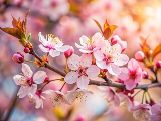 Spring Blossoms: Delicate Pink and White Flowers on a Tree Branch
