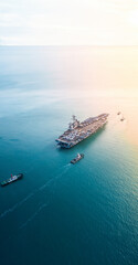 Nuclear war ship, Navy ship, Military navy. nuclear carrier running in the ocean. Military navy...
