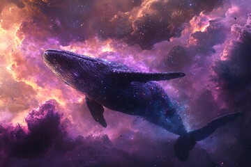Fototapeta premium A massive space whale breaching through a cloud of purple gas