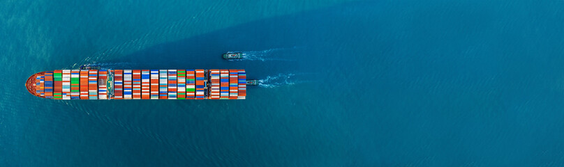 Cargo container Ship, cargo vessel ship carrying container and running for import export concept...