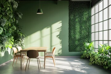 Fototapeta premium Eco-Friendly Business Conference Room Concept with Sustainable Design Elements and Modern Aesthetics