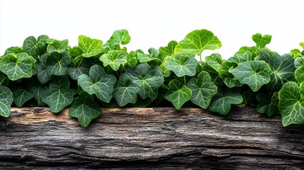 Fresh ivy on weathered wood border