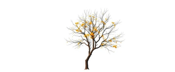 Obraz premium Lone deciduous tree, stark branches against pure white, photo, silhouette