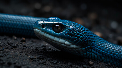 Fototapeta premium Blue viper snake closeup face, head of viper snake, Blue insularis, Trimeresurus Insularis, animal closeup