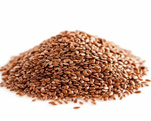 Obraz premium Ground Flax: Close-up view of Healthy Dietary Fiber Powder on White Background
