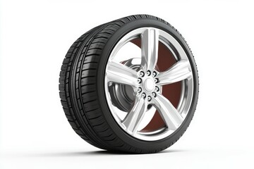 Shiny metallic wheel rim on white background. AI image