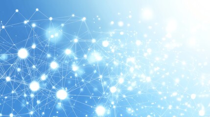 Abstract Light Blue Connected Mesh Background, Polygonal Network With Bright Vibrant Colors.