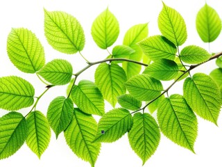 Fototapeta premium Panoramic Green Leaves Branch White Background - High Resolution Stock Photo