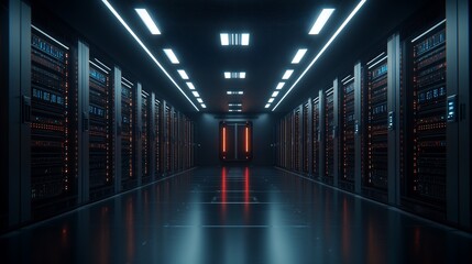 Futuristic server room hallway