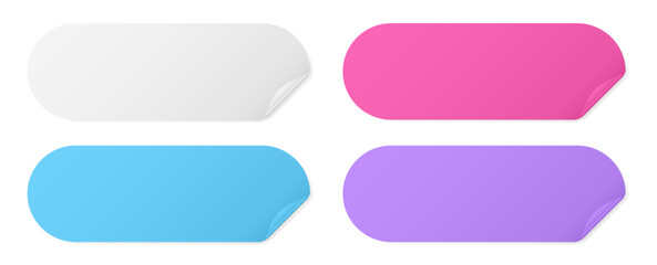 Fototapeta premium Set of long rounded paper stickers. Stick in notes. White, pink, blue and purple colors. Multicolor post it notes. Sheets of paper. Tag, sticky note 