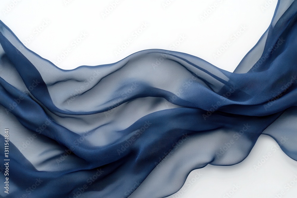 Poster graceful navy blue chiffon fabric flowing elegantly on a white background showcasing its delicate te