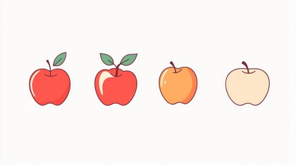 Four stylized apples, various colors, flat design