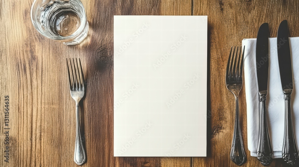 Poster dinner setting with menu: a sophisticated dining setup featuring a crisp, blank menu card ready to c