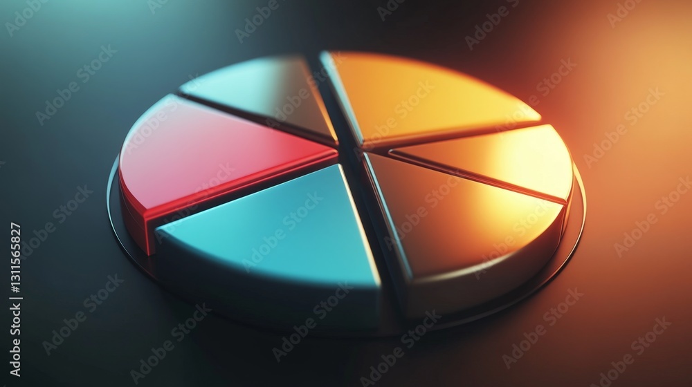 Poster clean 3d business pie chart with glowing sections on dark surface