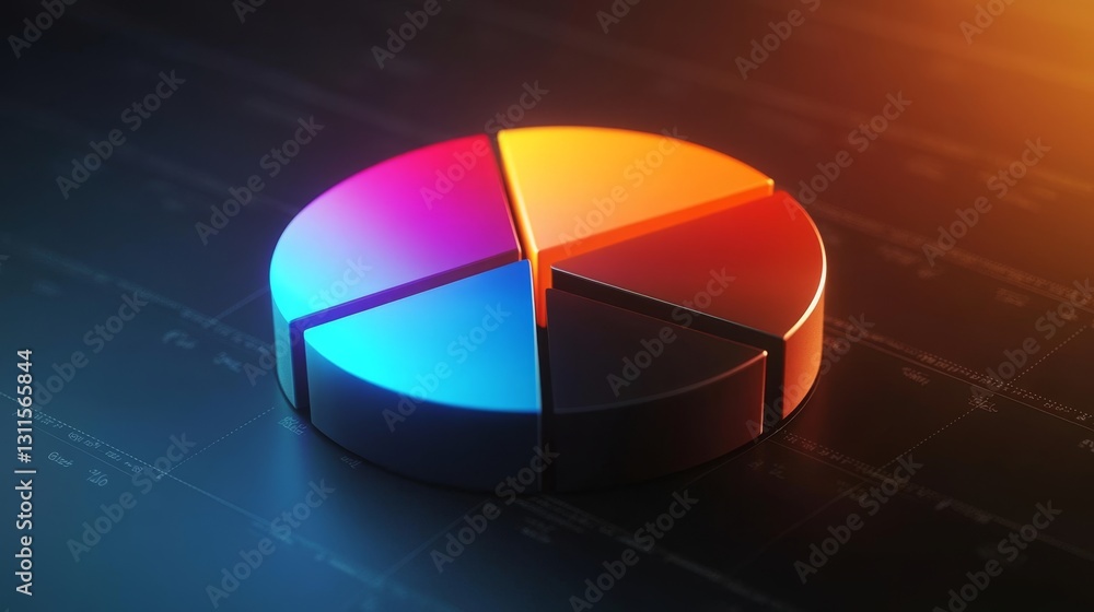 Poster clean 3d business pie chart with glowing sections for analysis