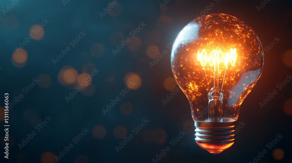 Poster detailed 3d render of glowing lightbulb icon with floating effect